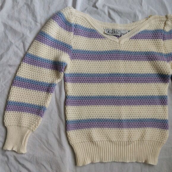 Andrew St. John Sweater Ivory Purple Retro Granny Grandmacore Women's Size Small - Picture 4 of 13